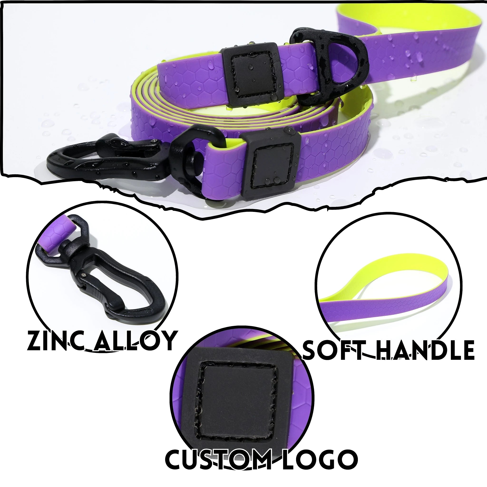 Easy-Clean Waterproof PVC Dog Leash with 360° Swivel Hook