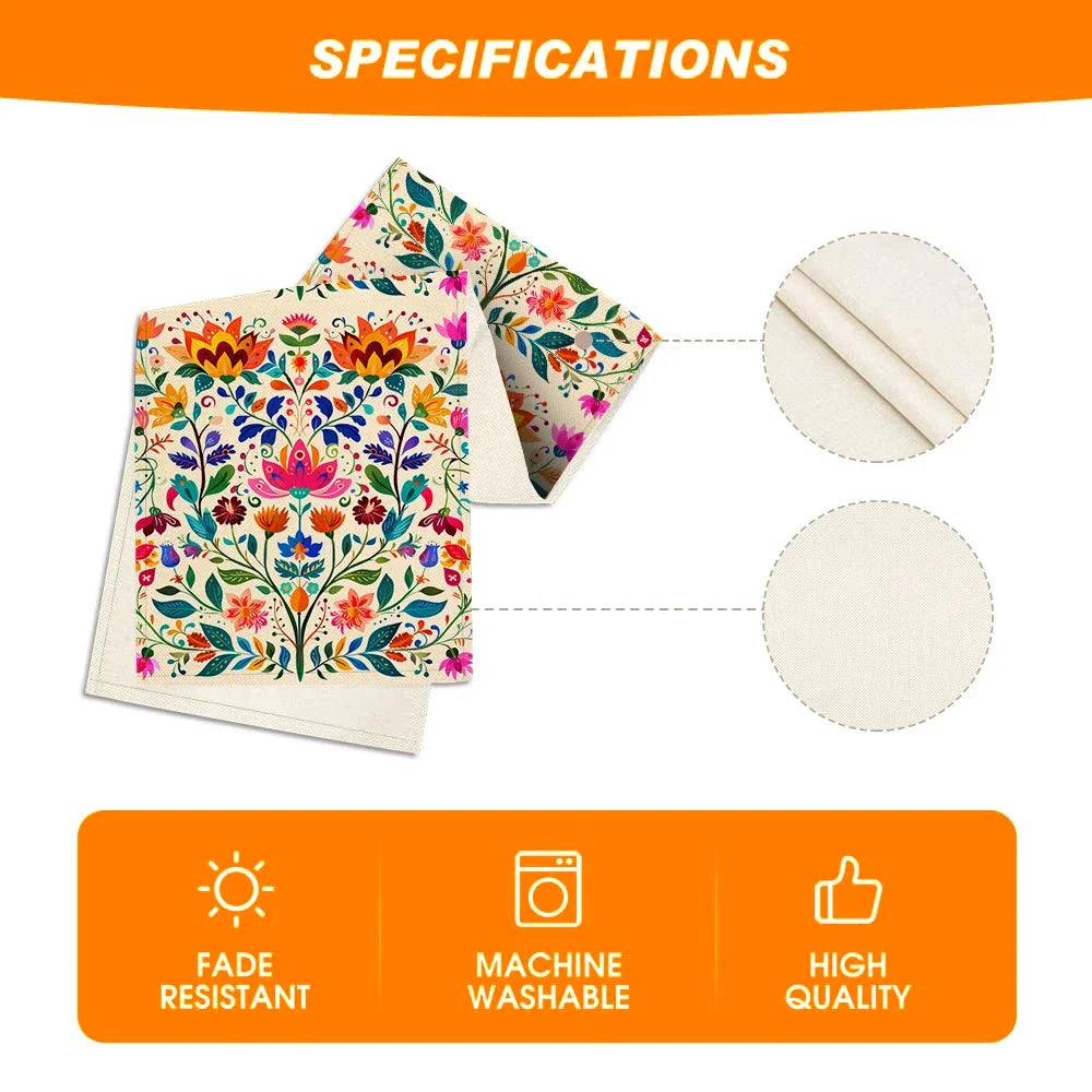 Sierra Flores Colorful Floral Table Runner, Machine Washable, 4 Sizes, for Dining Table or Dresser