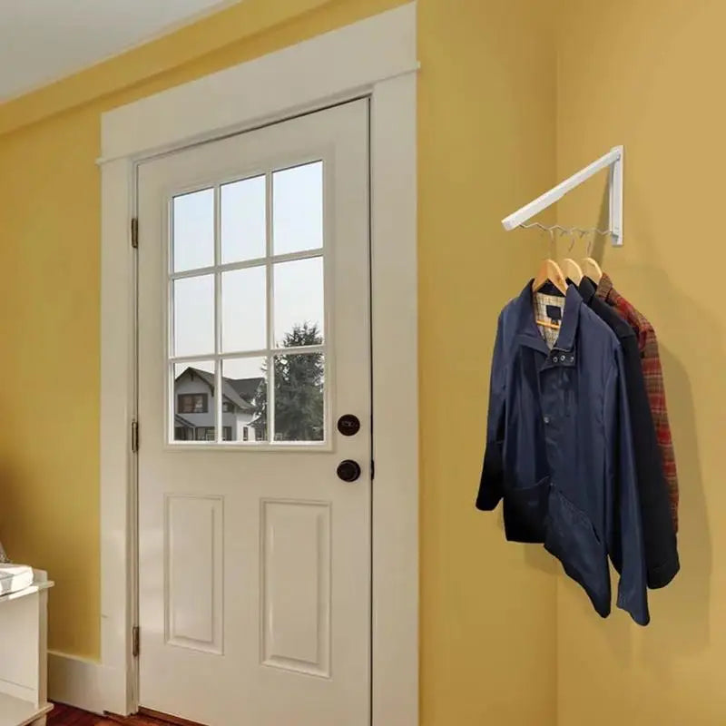 Wall-Mounted Clothes Drying Rack with Wavy Hanger Slots – White