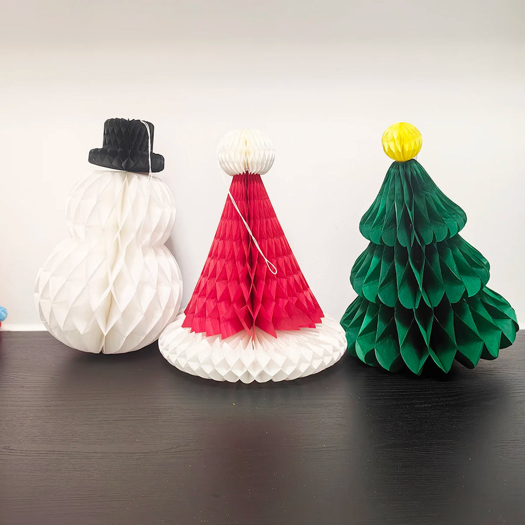 Festive Honeycomb Paper Tabletop Christmas Decorations – Set of 3