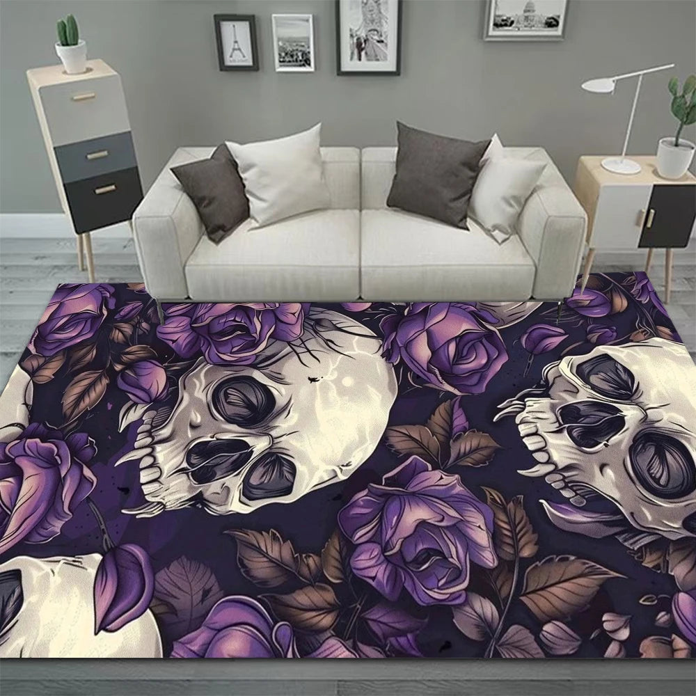 Gothic-Inspired Black Boho Area Rug for Living Room or Bedroom