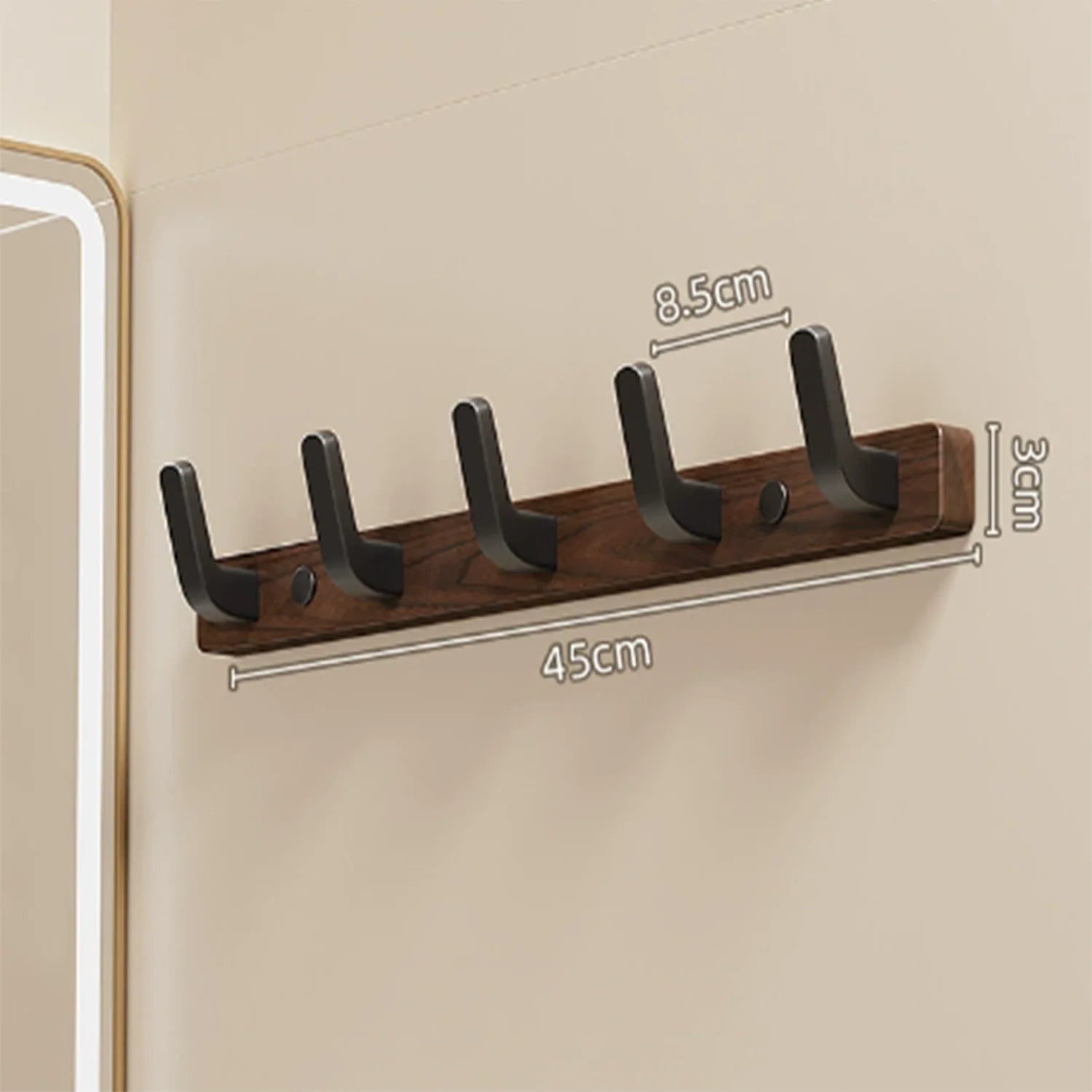 Wall-Mounted Wood and Metal Coat Rack with Hooks for Entryway or Bedroom
