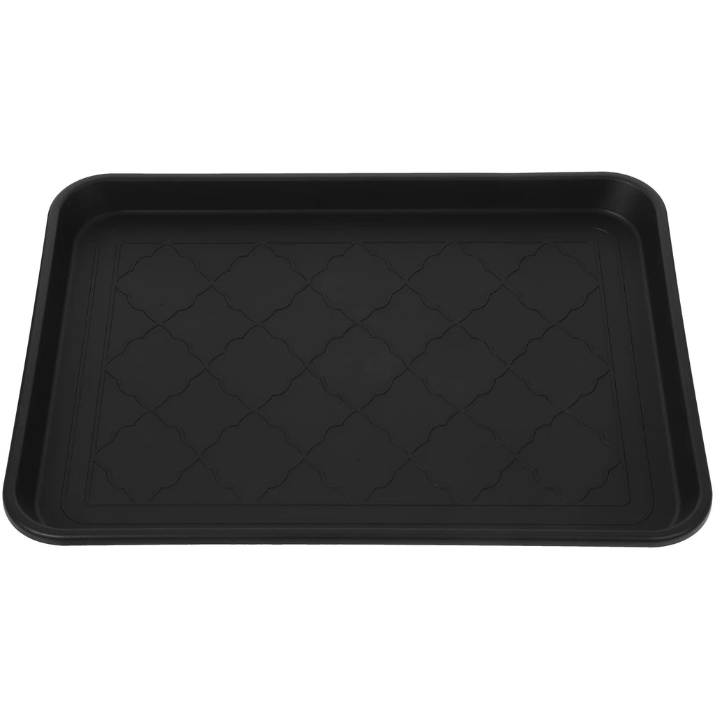 black plastic non-slip shoe tray with patterned surface