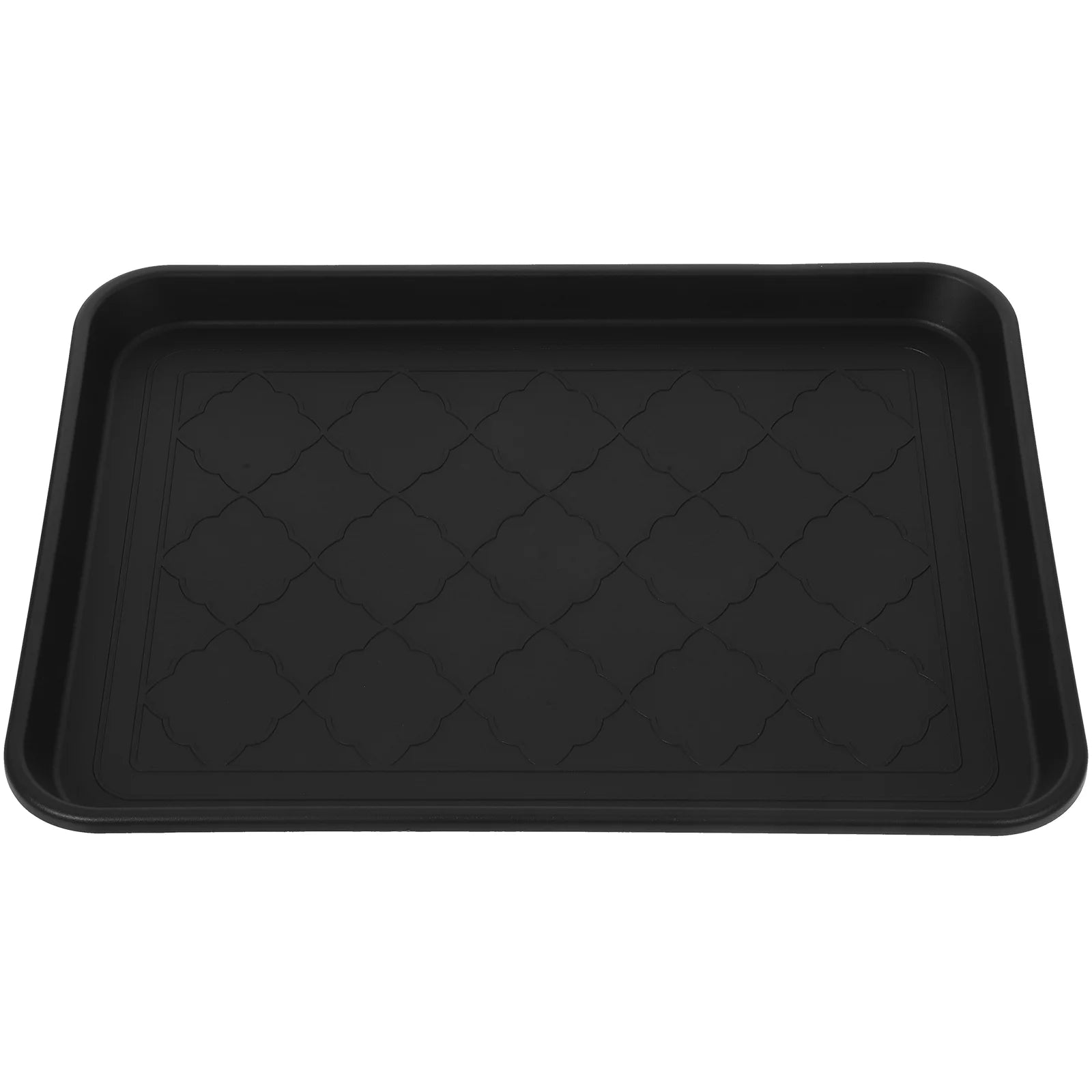 black plastic non-slip shoe tray with patterned surface