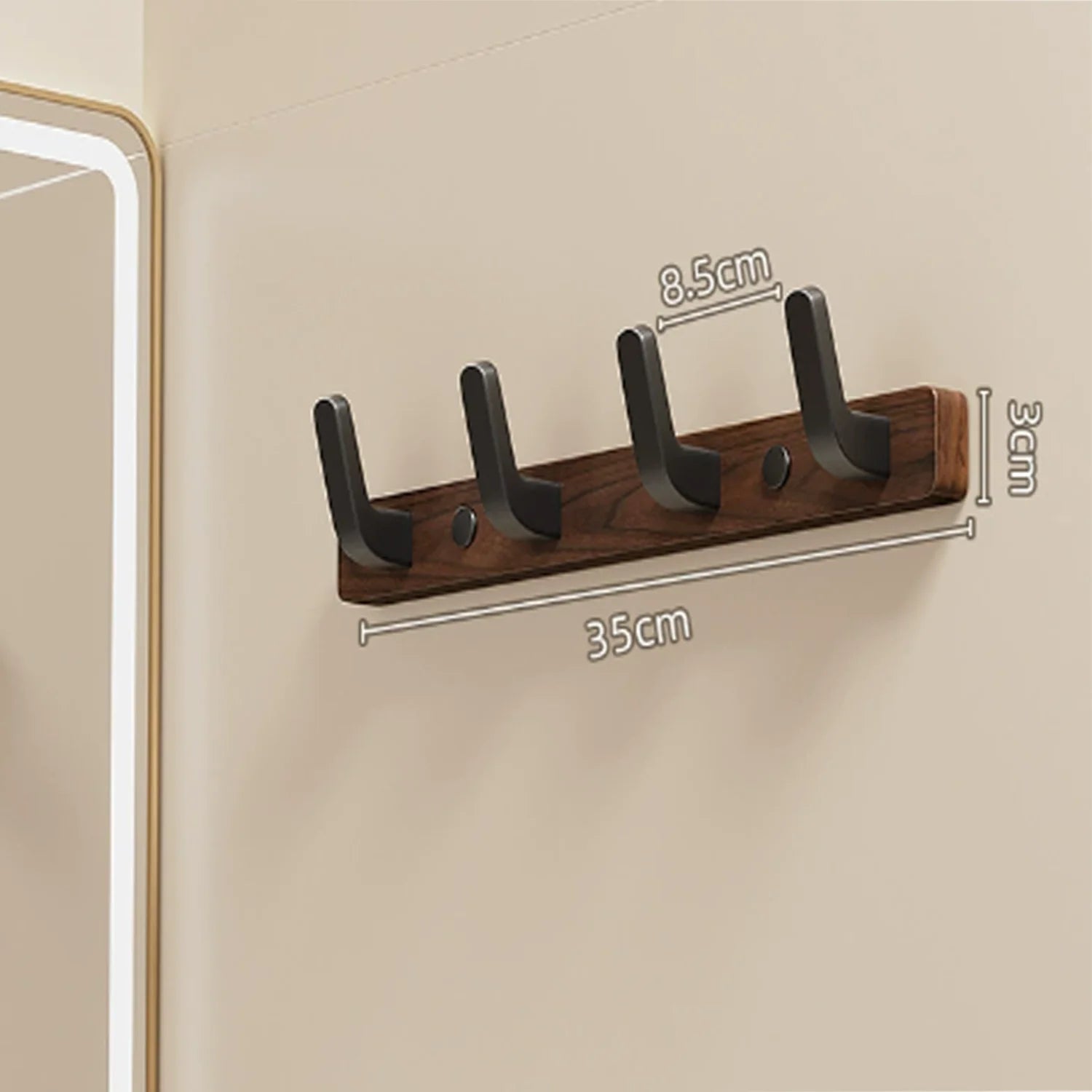 Wall-Mounted Wood and Metal Coat Rack with Hooks for Entryway or Bedroom