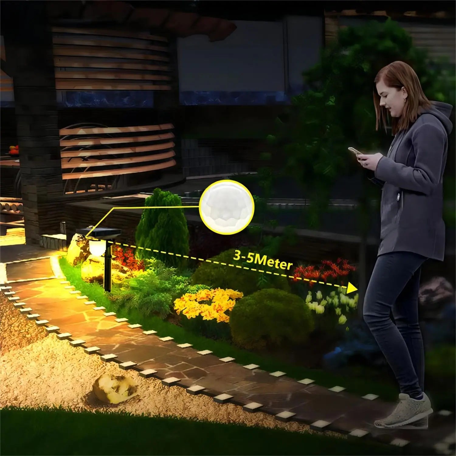 Solar Motion Sensor Garden Pathway Light for Yard and Outdoor Spaces