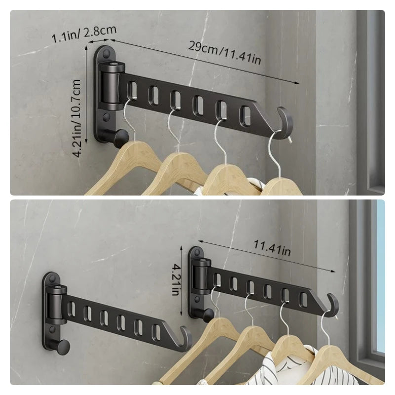 Wall-Mounted Foldable Clothes Drying Rack with 6 Holes for Laundry Room or Closet – Aluminum, Swing Arm, Black, White, or Grey