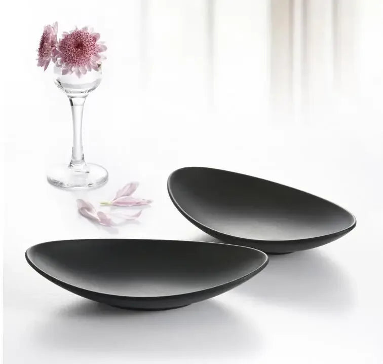Matte Black Oval Ceramic Tray for Entryway or Nightstand Organization