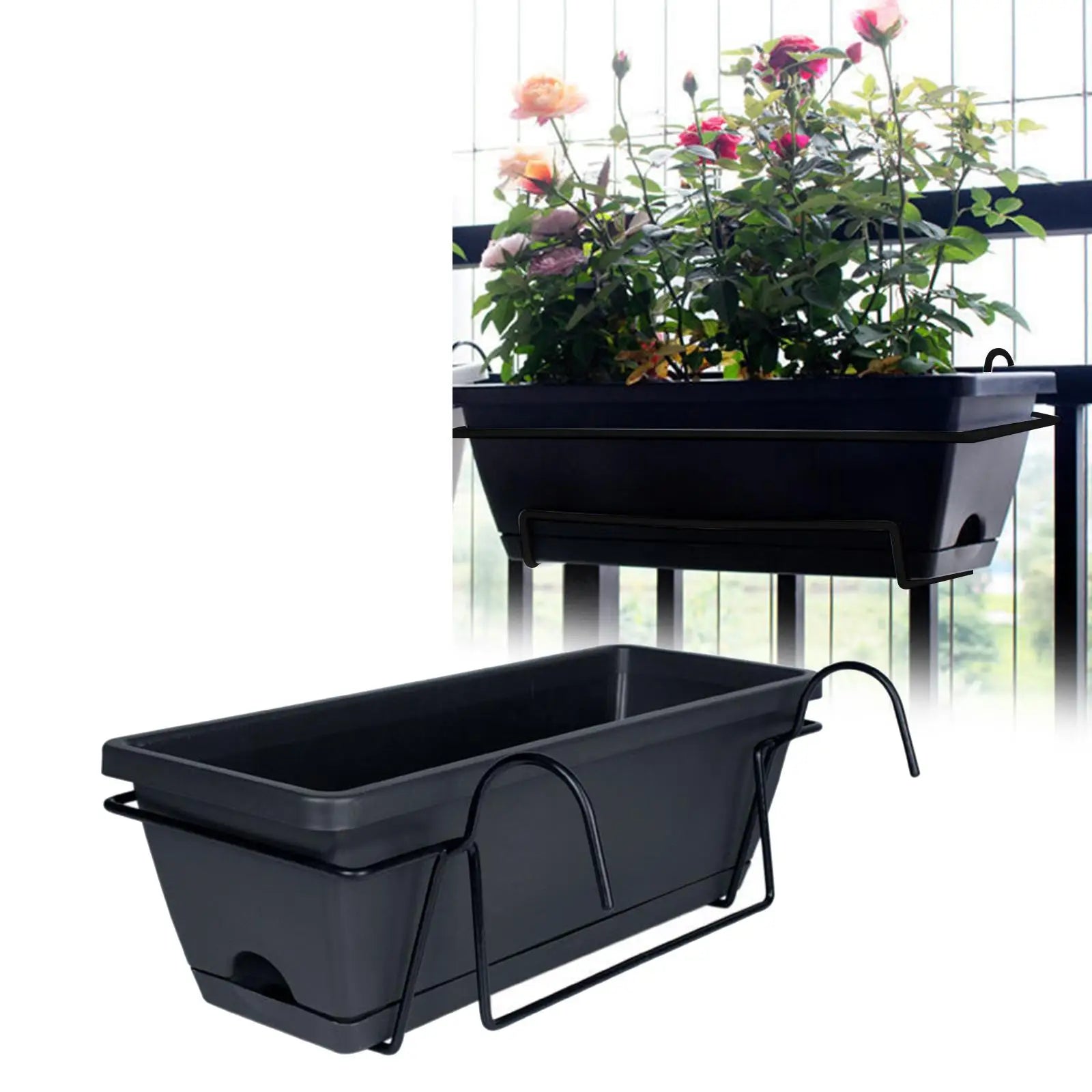 Rectangular Railing Planter Box with Drainage Tray