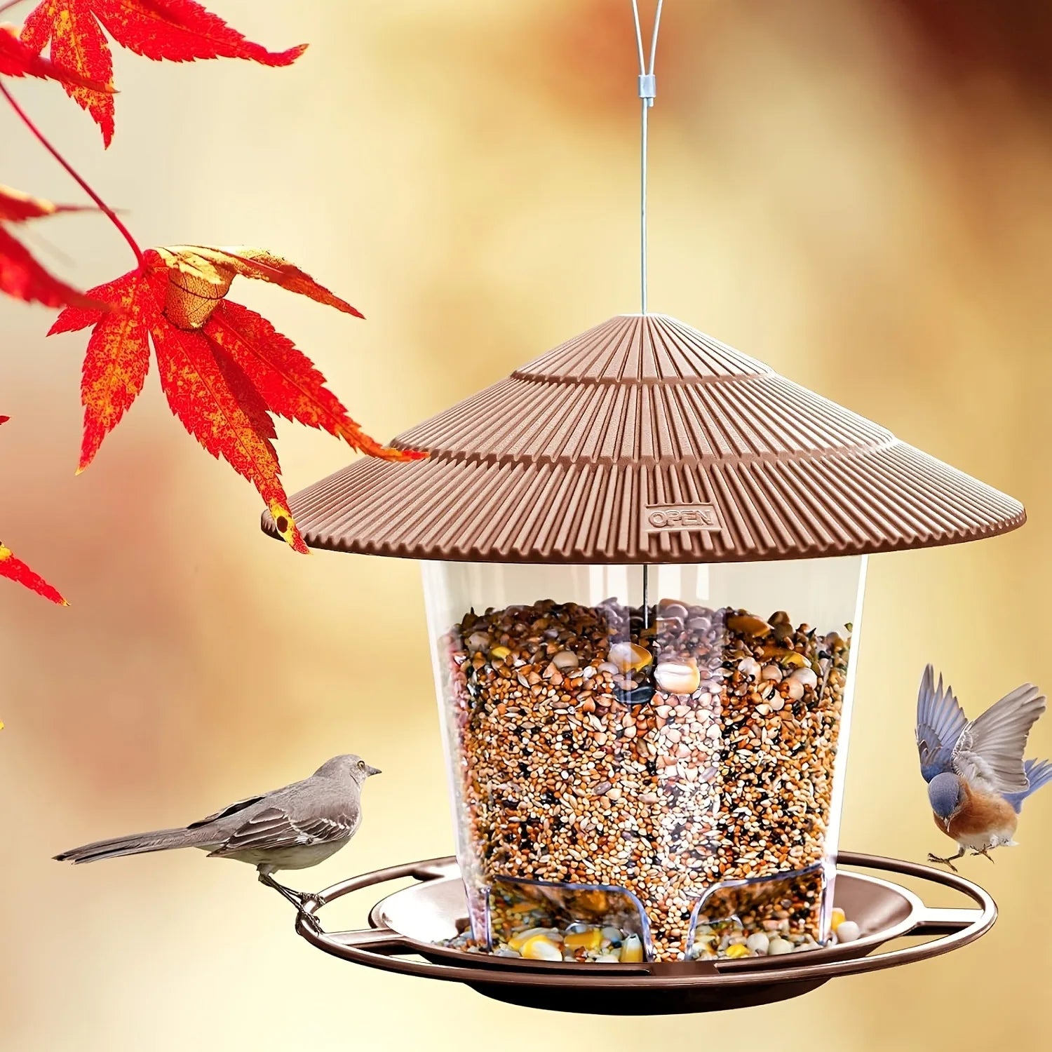 Hanging Bird Feeder with Waterproof Roof for Garden or Balcony