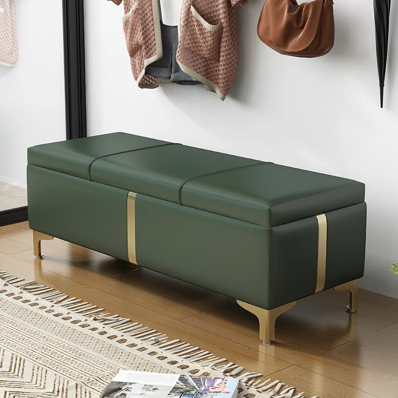 Hayden Upholstered Storage Ottoman Bench with Gold Legs