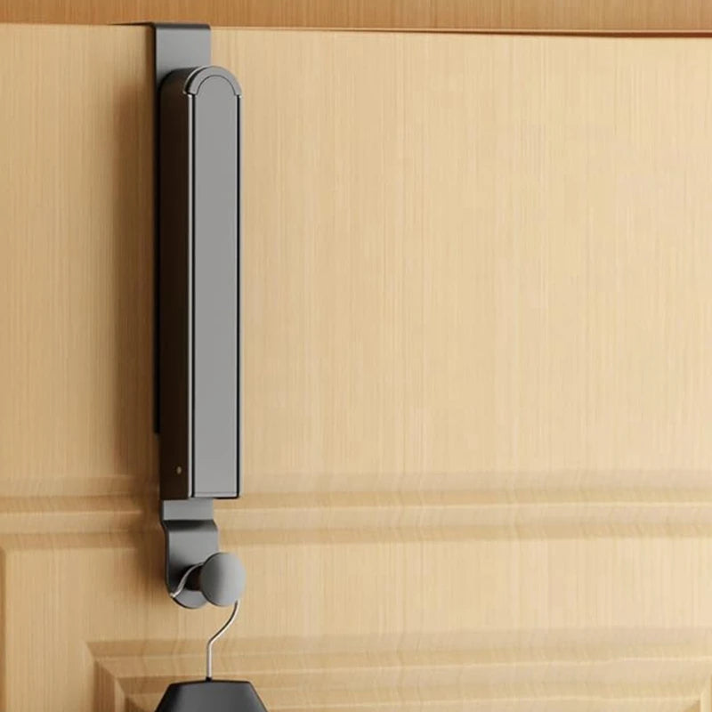 Folding Over-the-Door Drying Rack with Retractable Rod – Black Gray