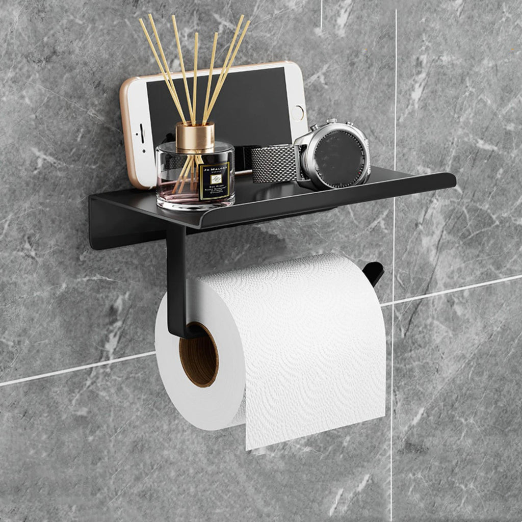 Wall-Mounted Stainless Steel Toilet Paper Holder with Shelf for Bathroom Organization