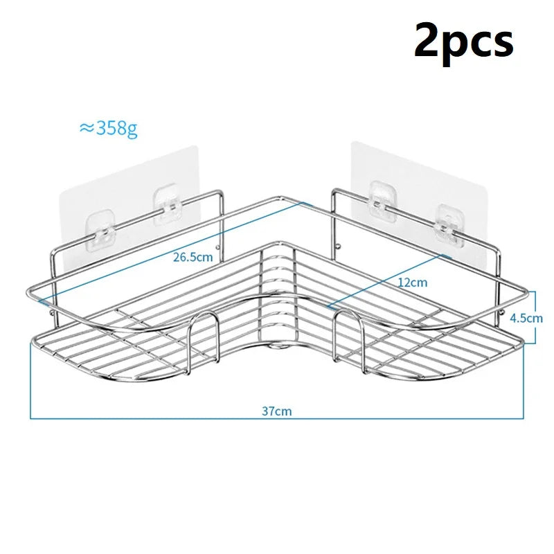 Adhesive Stainless Steel Triangle Corner Shelf for Bathroom or Kitchen Organization