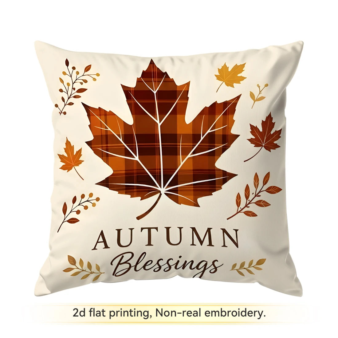Maple Plaid Autumn Throw Pillow Covers – Set of 4 Fall Pumpkin & Leaf Cushion Covers for Living Room or Sofa