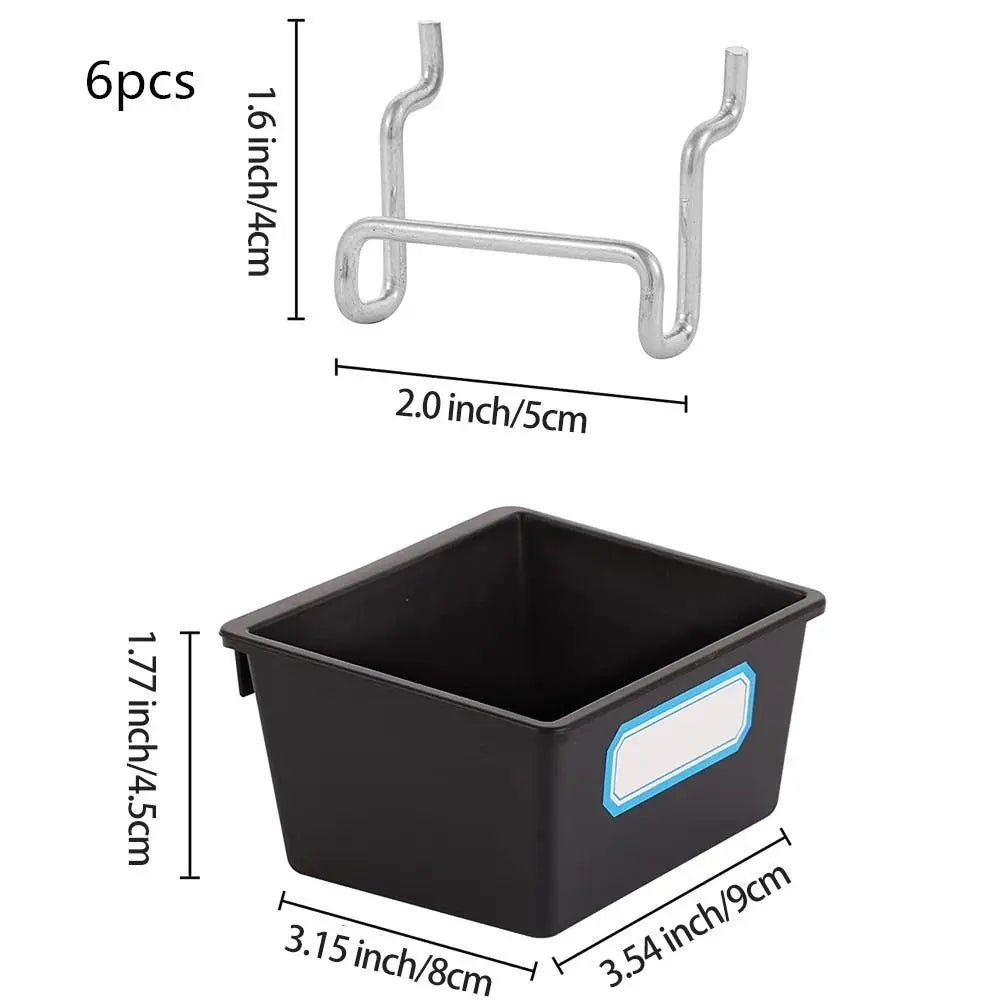 Pegboard Storage Bins with Hooks and Labels for Garage or Utility Walls