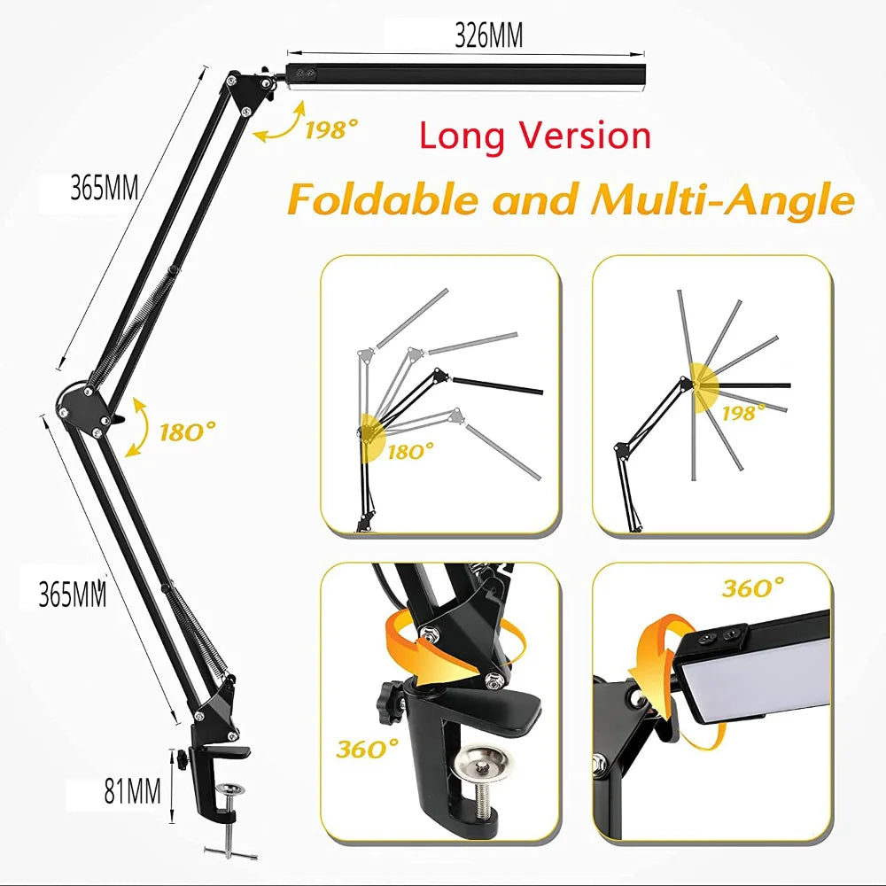 Adjustable LED Desk Lamp with Clamp – Dimmable Swing Arm Light for Home Office, Eye Comfort, and Small Spaces