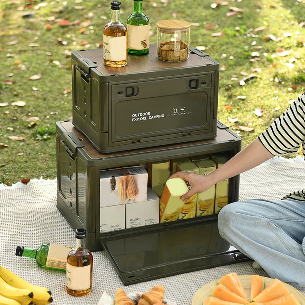 Collapsible Storage Bin with Side Open Doors & Wooden Lid – 20L/30L
