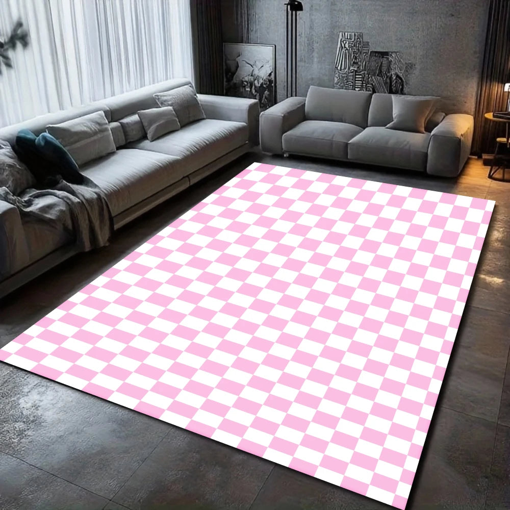 Washable Checkered Area Rug for Living Room, Bedroom, or Kitchen – Soft Low-Pile, Non-Slip Backing, Multiple Colors & Sizes