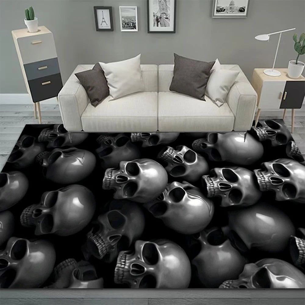 Gothic-Inspired Black Boho Area Rug for Living Room or Bedroom