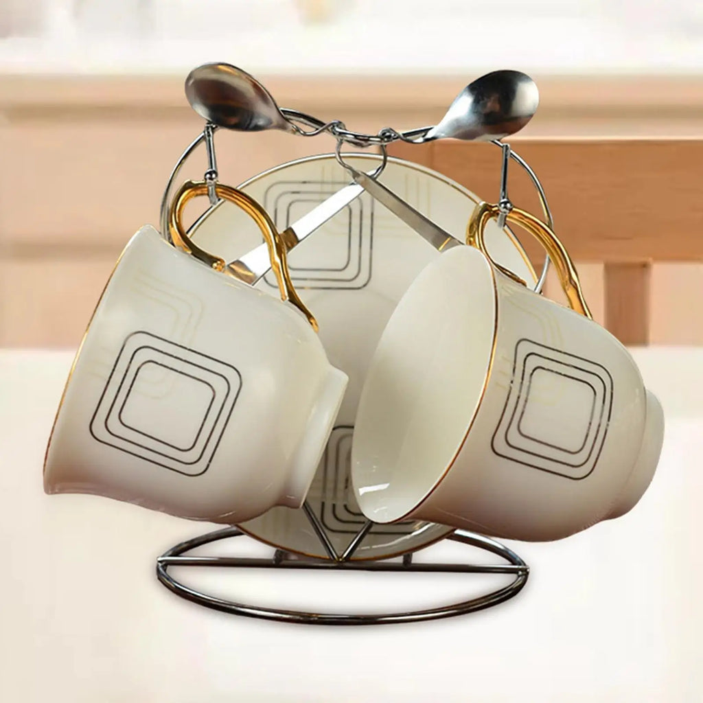 Heart-Shaped Metal Mug Holder Stand for 2 Mugs or Glasses – Silver & Gold Kitchen Countertop Drying Organizer