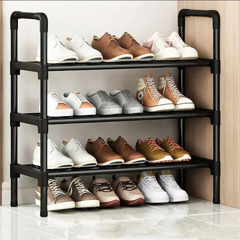 Black Multi-Tier Shoe Rack for Entryway or Closet Organization