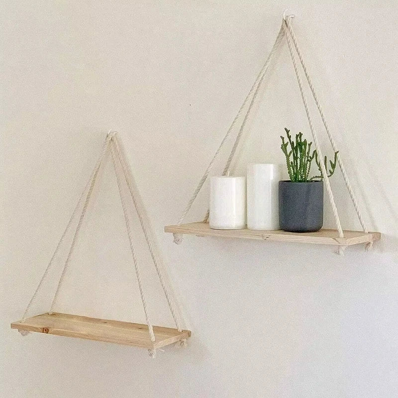 Harbor Rope Hanging Shelf – Wood Floating Wall Display
