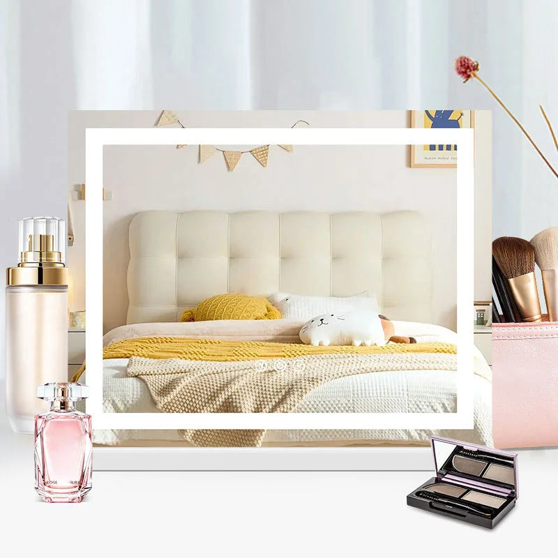 Rectangular LED Tabletop Vanity Mirror with Touch Dimming, White