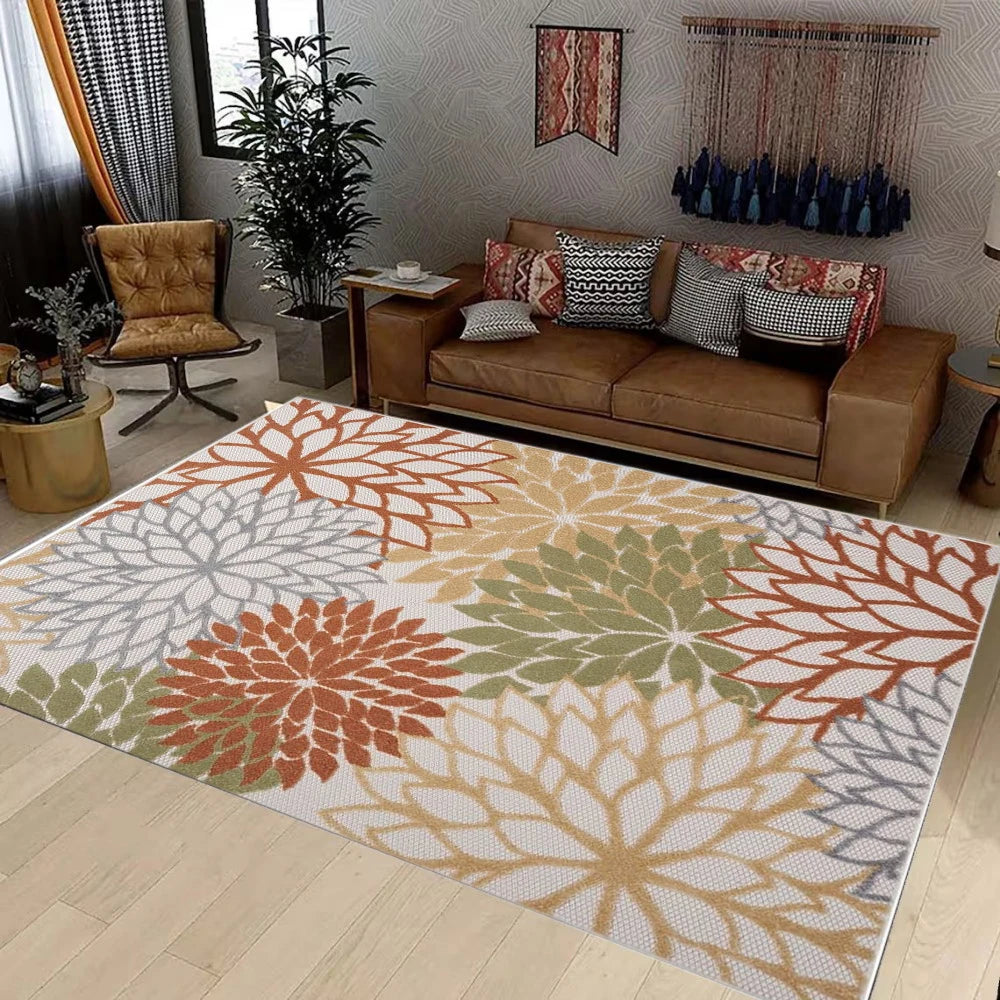 Botanical Non-Slip Area Rug for Living Room, Bedroom, or Patio