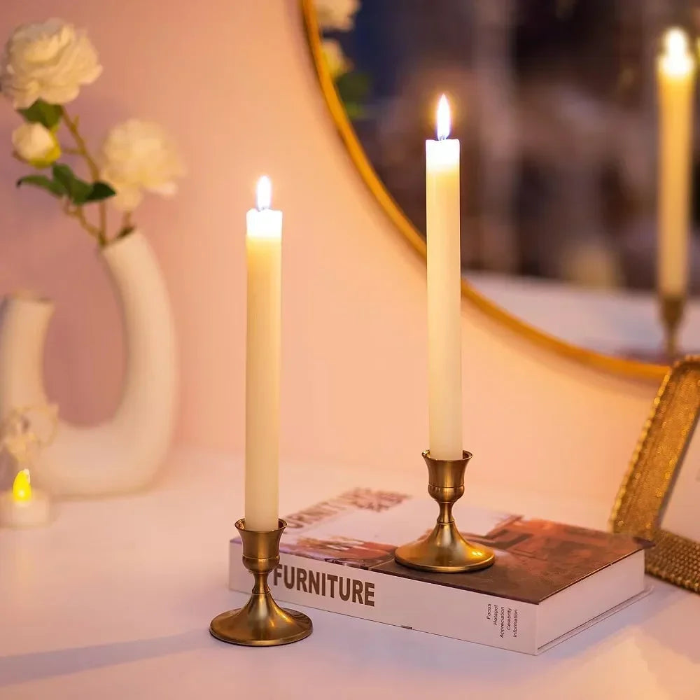 Alden Vintage-Inspired Metal Taper Candle Holders – Set of 3 for Elegant Tabletop Decor in Gold or Copper
