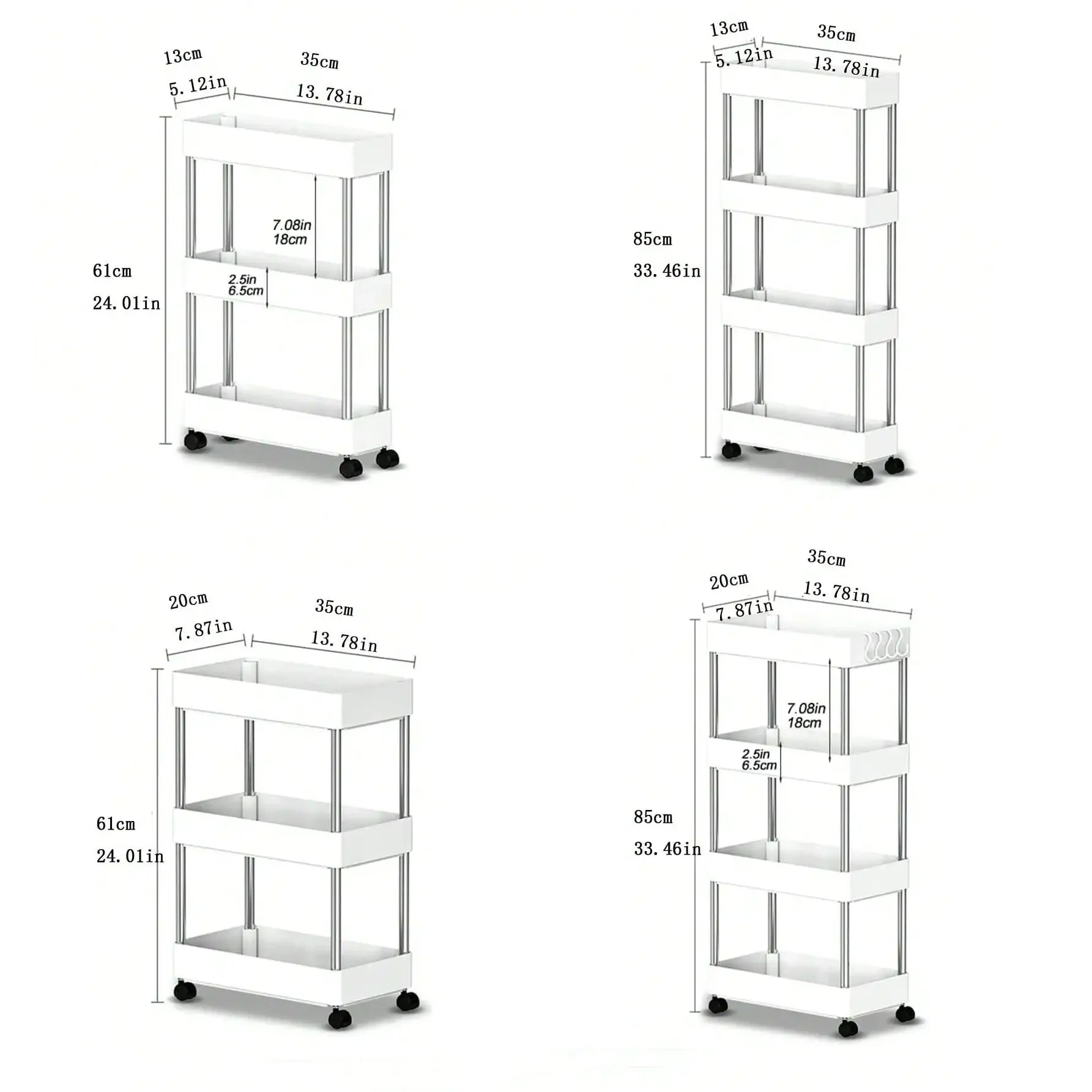 Slim Rolling Storage Cart for Kitchen, Bathroom, or Laundry