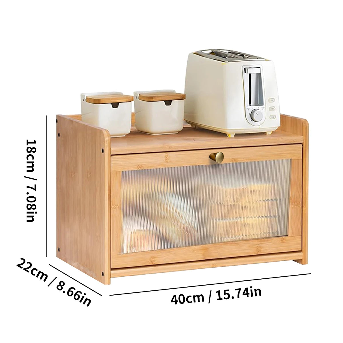 Large Capacity Bamboo Bread Box with Acrylic Door & Top Shelf for Kitchen Counter