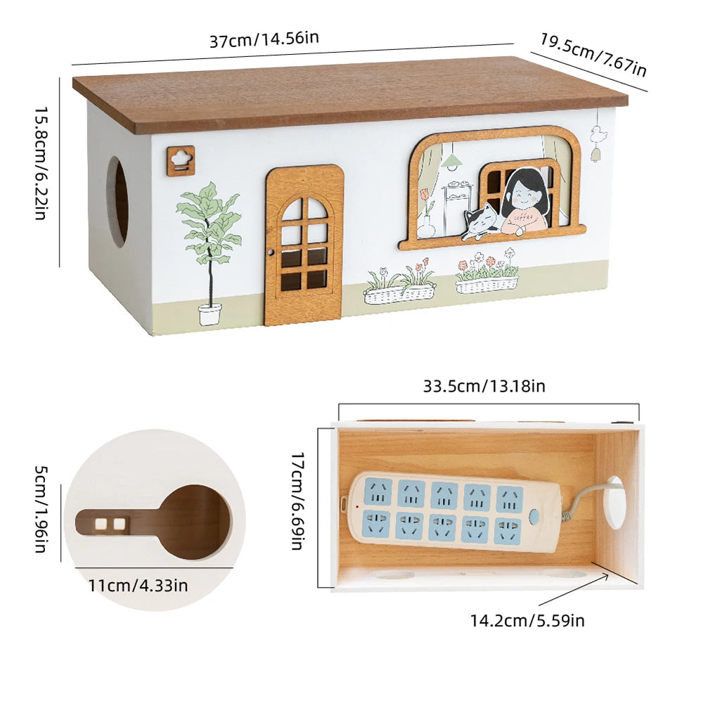 Wooden Cord Organizer Box – Cottage Design for Desk & TV Area