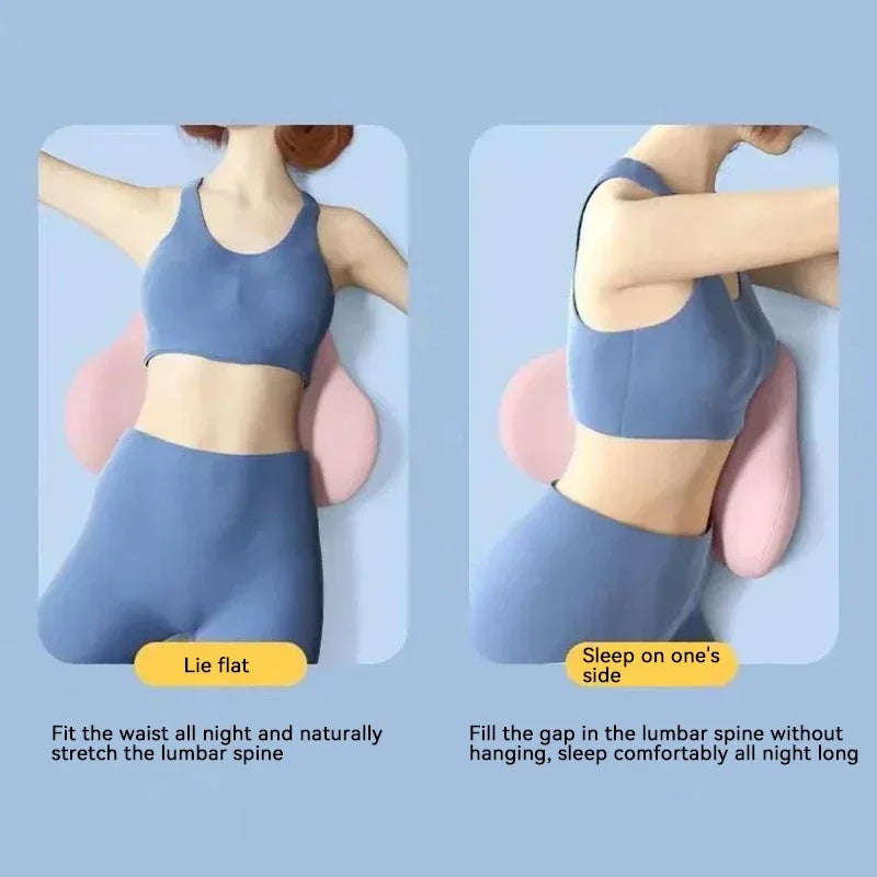 Lumbar pillow used behind waist when lying flat or side sleeping on bed
