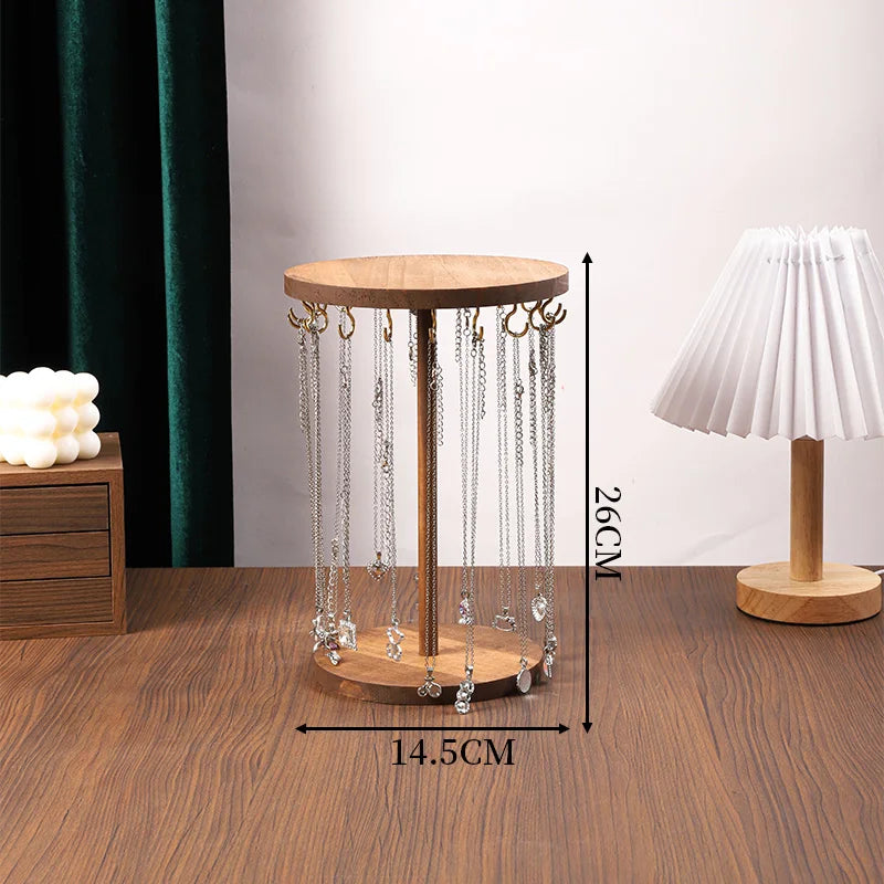 Walnut Wood Necklace Organizer Stand with Hooks