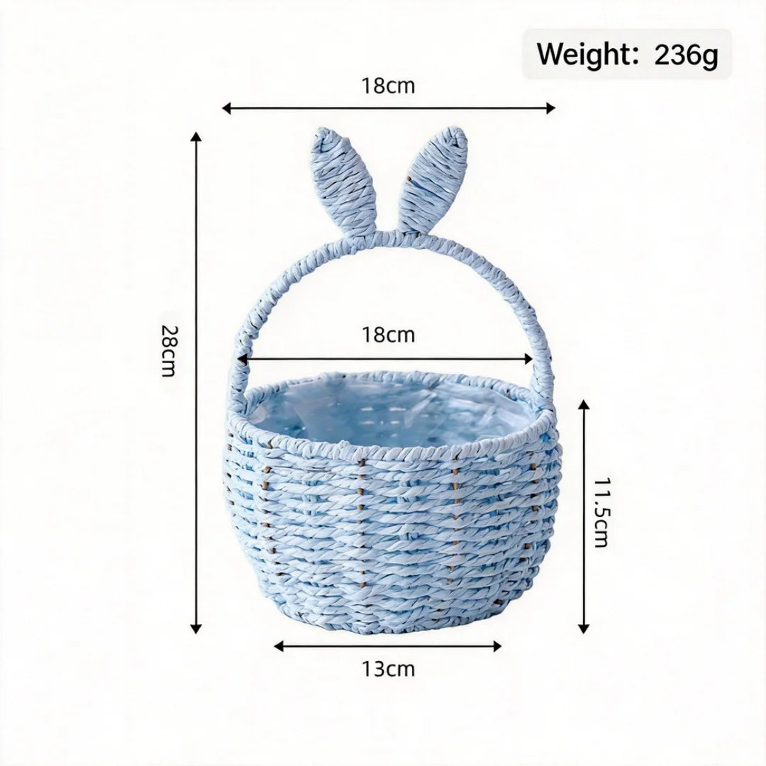 Bunny Ear Handled Woven Basket for Nursery, Easter, and Home Organization