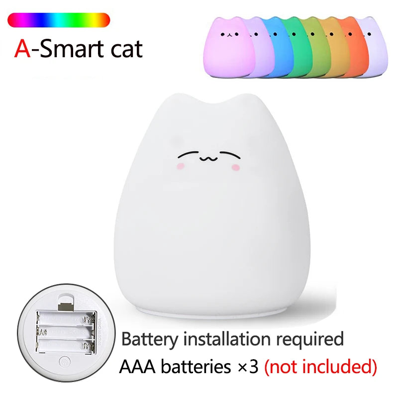 Cleo Soft Silicone Cat Night Light – Touch Sensor for Kids’ Rooms