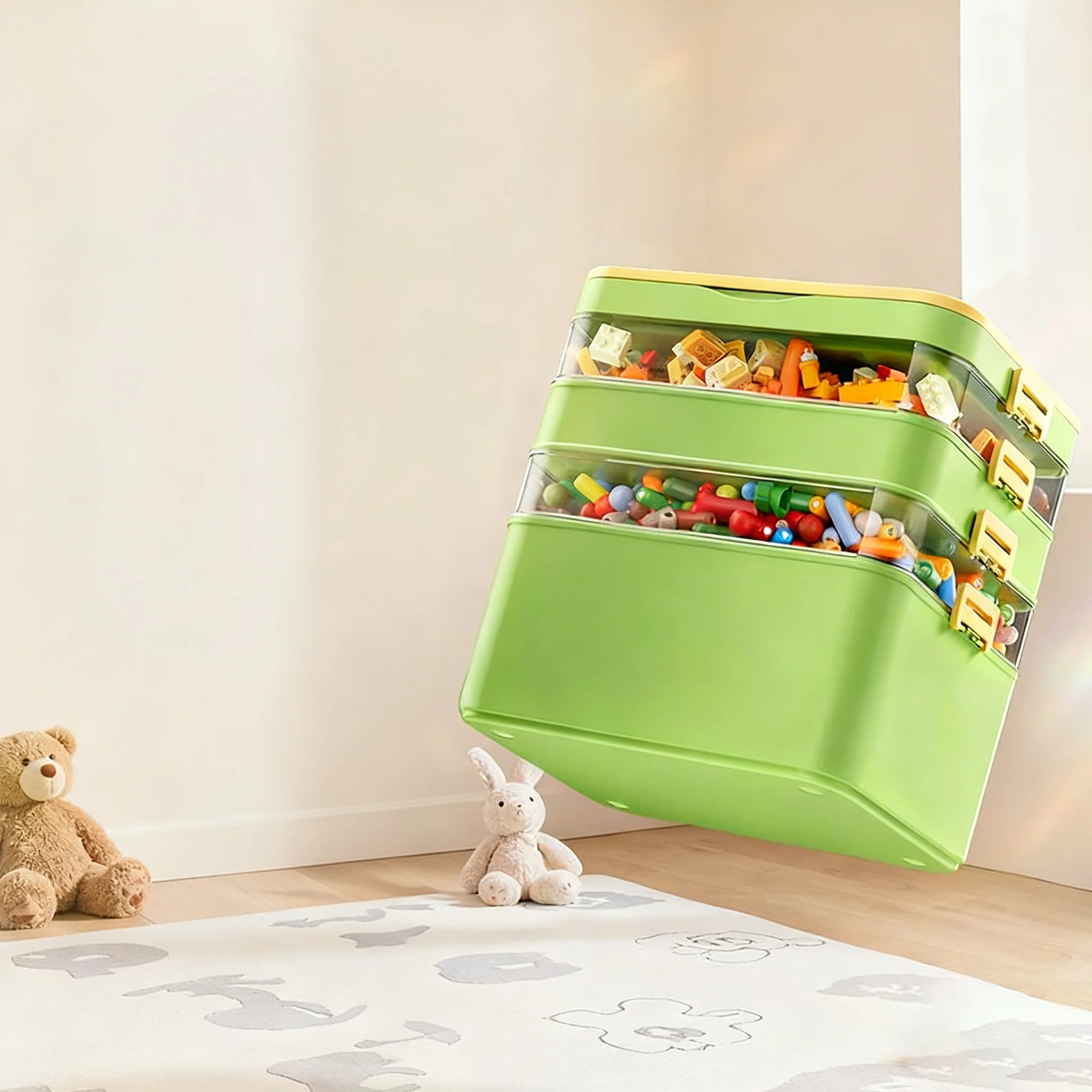 Stackable Multi-Layer Storage Box with Handle for Toys & Home Organization