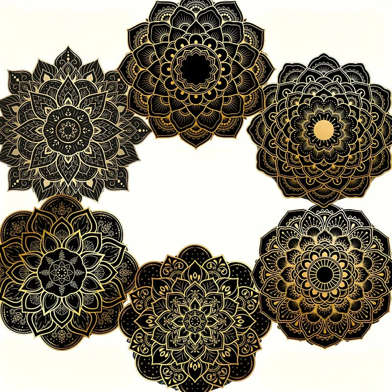Mandala Flower Wooden Coaster Set, Single-Sided Print, Round, 4 in
