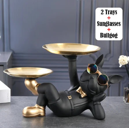 Marlow Double Tray Bulldog Catchall Sculpture for Entryway, Bedroom, or Living Room
