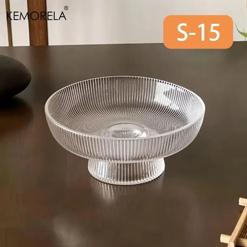 Ribbed Glass Pedestal Fruit Bowl for Dining Table or Kitchen
