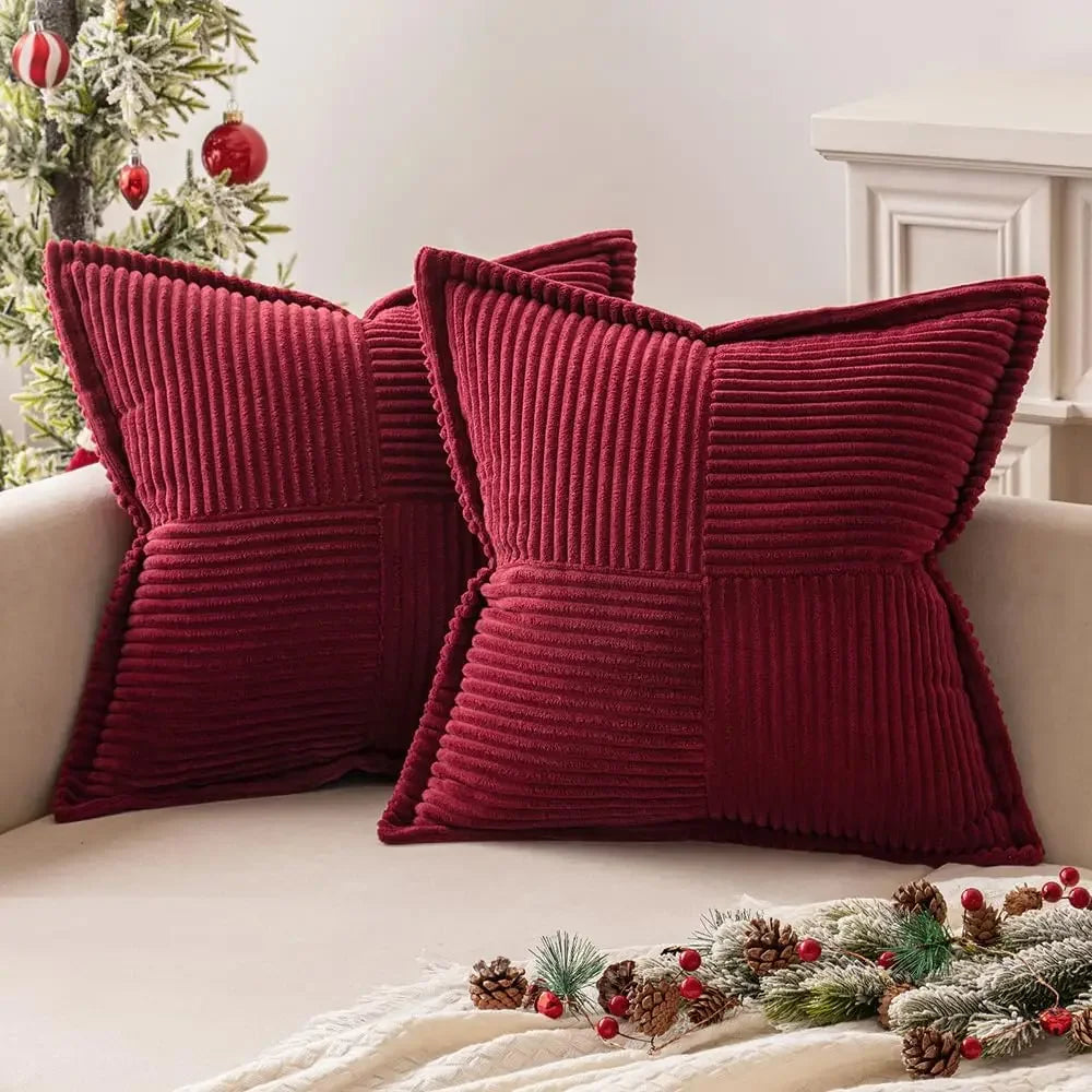 Corduroy Striped Throw Pillow Cover for Living Room & Holiday Decor – 18x18 Inch, Soft Textured, Multiple Colors