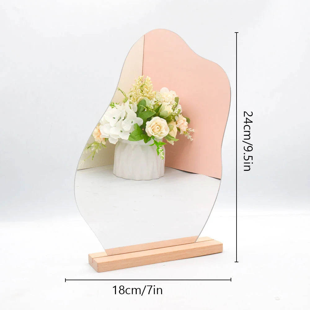 Mila Irregular Acrylic Vanity Mirror with Wood Stand