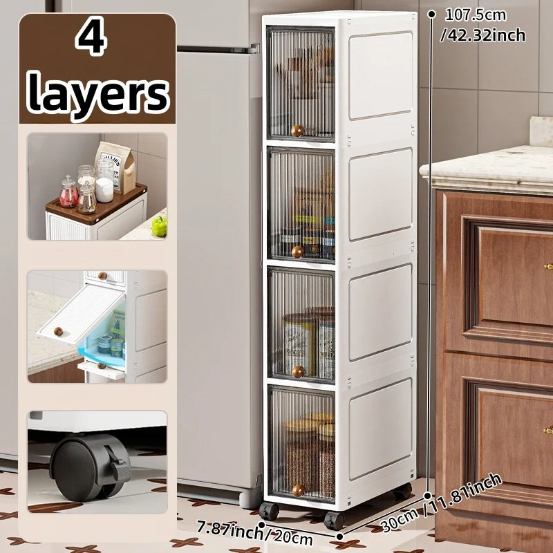 Slim Rolling Cabinet with Doors – 20cm Wide Storage for Kitchen or Bedroom