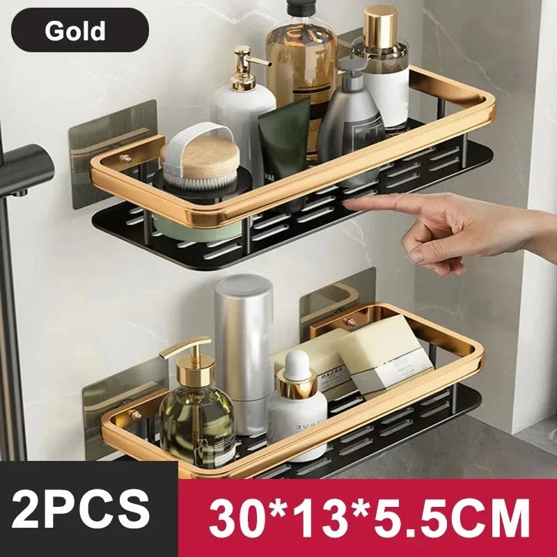 Wall-Mounted Aluminum Organizer Shelf (Adhesive, No-Drill)