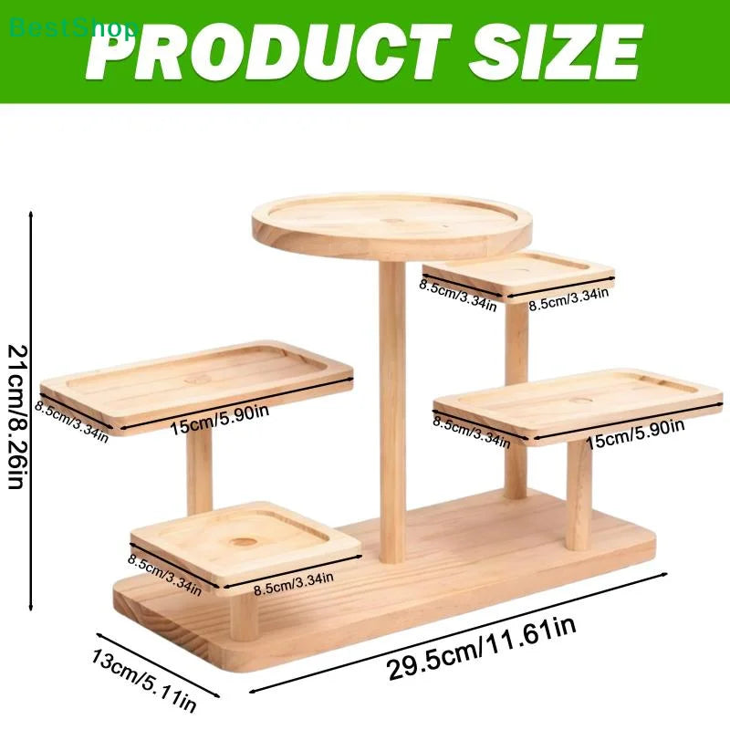 Natural Wood 5-Tier Multi-Level Plant Stand for Living Room or Balcony Organization