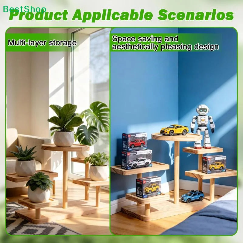 Natural Wood 5-Tier Multi-Level Plant Stand for Living Room or Balcony Organization