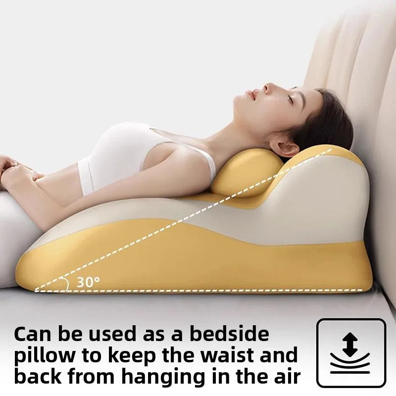 Side view of memory foam backrest pillow in use for upper body support
