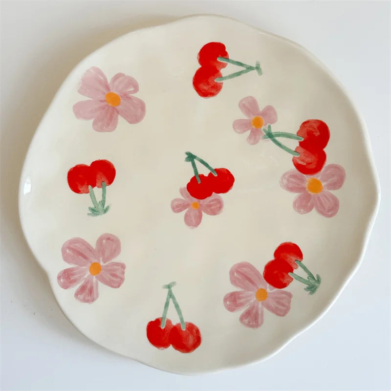 Meadow Hand-Painted Ceramic Dessert Plate – Flower Patterned Porcelain Saucers for Cozy Coffee & Tea Table Settings