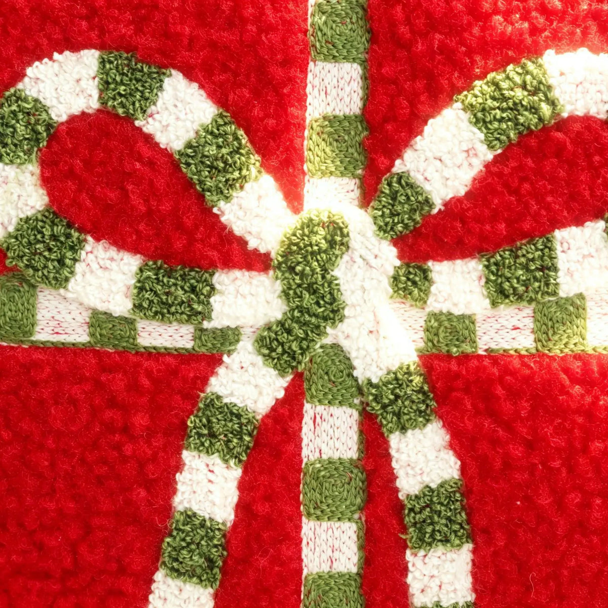Gift Bow Teddy Velvet Throw Pillow Cover for Christmas Living Room or Bedroom, Square 45x45cm, Red or Beige